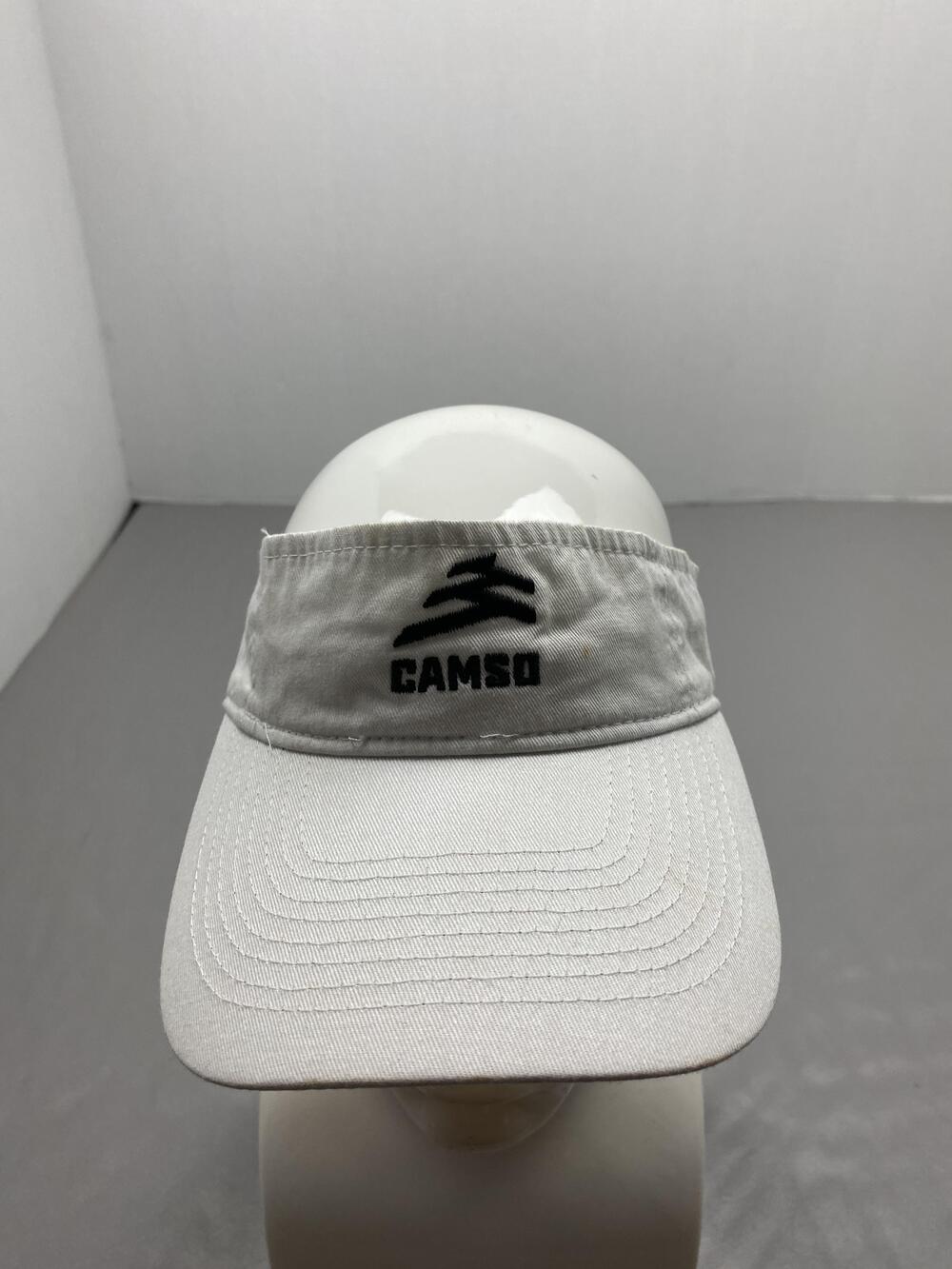 CAMSO Hat Cap Strap Back One Size White Twill Cotton Visor Adjustable Mens